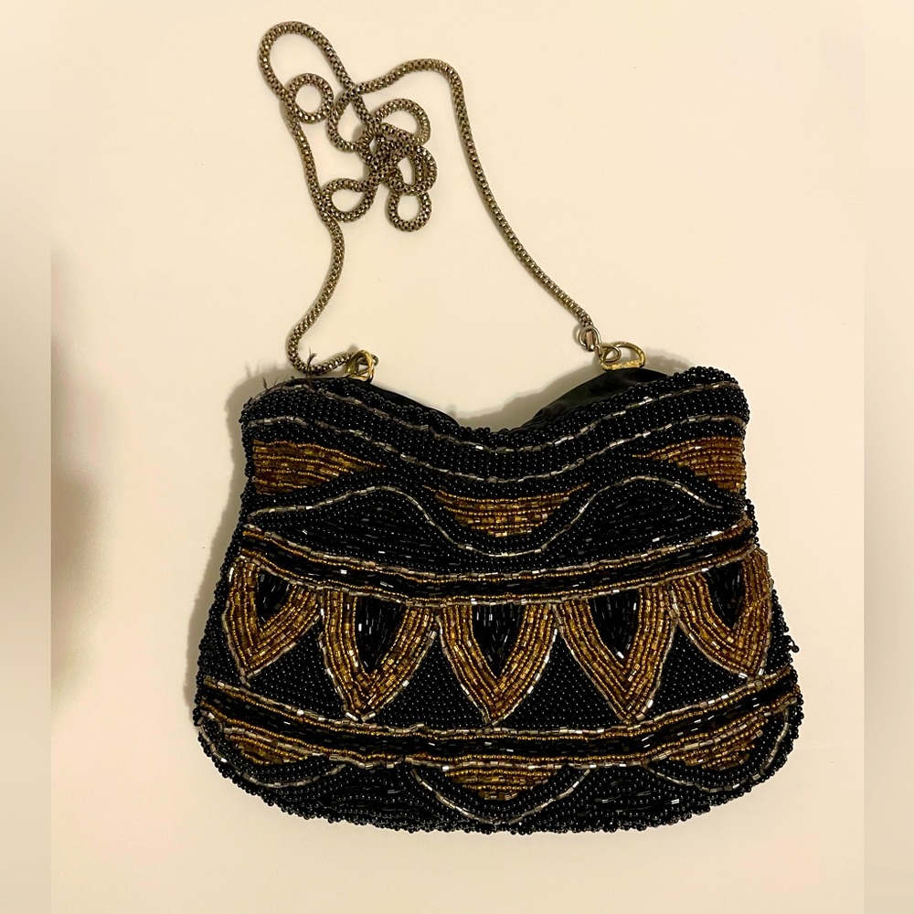 Vintage Black and Gold Women’s Beaded Handbag
